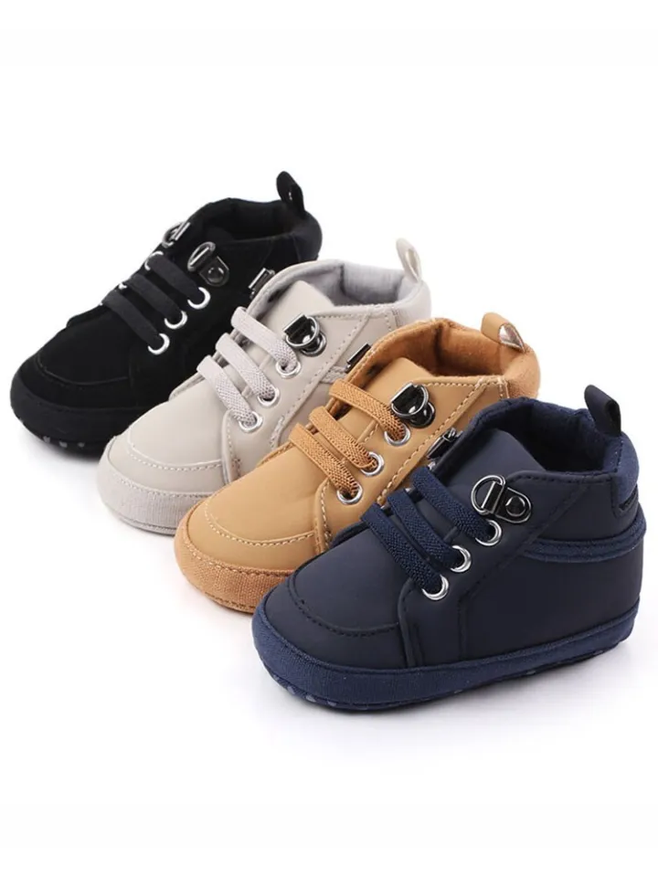 I Love Daddy&Mumm Baby Boy Shoes Solid Color PU Leather With Shoelace Soft  Cotton Non-slip Soled Infant Toddler Shoes Sneakers for Boys Girls 0-3