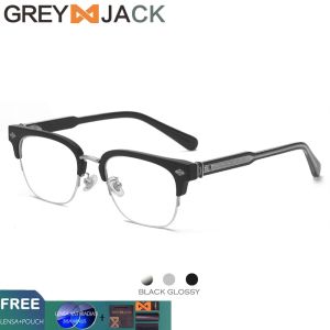 Grey Jack Kacamata Antiradiasi Blueray Style Vintage Kotak Keren Bahan Accetat+Metal Fashion Pria Dewasa Bisa Minus Terbaru 9089