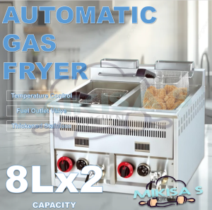 Stainless Gas Deep Fryer Automatic Temperature Controlled 8Lx2 Capacity Commercial Use