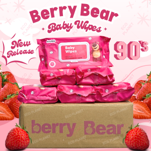 6 PACKS BERRYBEAR 90 SHEETS BABY WIPES 99.9% WATER UNSCENTED WIPES
