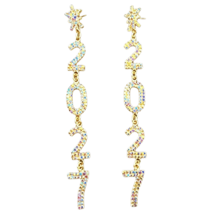 XUANY 1 Pair/Set Rhinestone 2027 Long Drop Earring Fashion Elegant 2027 Number Pendant Earrings European and American Style All-Match 2027 Digital Earrings Party