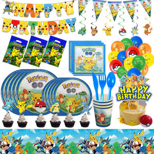 Pokemon Birthday Decorations Pikachu Birthday Party Tableware Balloons Cups Plates Kit Backdrop Banner Deco Kids Favor Supplies