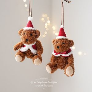 MIRELAE Hình con gấu Đồ trang trí hình gấu Mũ ông già Noel Vải nhung Móc treo Giáng sinh Trang phục Cape Sự quyến rũ của động vật Trang trí cây thông Noel
