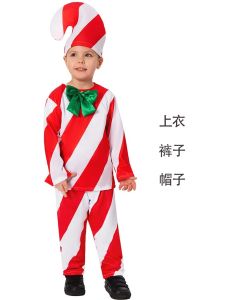 3-8 years Boys Girls Christmas Costumes Children Candy Cane Role Playing Cos Campus Holiday Stage Performance Clothes Children Performance