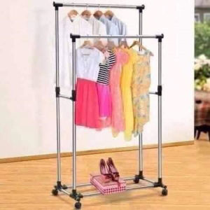 Double-Pole Stainless Steel Clothesrack with Wheels ( Telescopic )