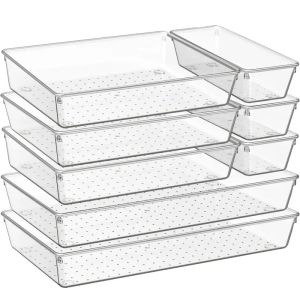 8 Pack Drawer Organizer for Kitchen Gadgets Large Clear Plastic Drawer Divider for Kitchen Accessories Bathroom Organizers and Storage Home Essentials for Makeup and Vanity Accessories2026