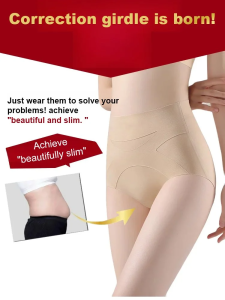 [YWEOKCAU] High-waisted Tummy Control Shapewear Foundation Breathable Antibacterial Seamless Panties Womens Ice Silk Antibacterial Underwear Buttock-lifting Seamless Slimming Tummy-controlling Underwear