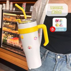 Big Cup 304 Stainless Steel Bottle Tumbler With Straw 1200ml 1.2L Thermal Thermos Vacuum Flask Sport Botol Air Besar Viral