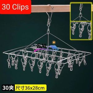 Stainless steel drying hanger with 30 clips /extra thicken steel line