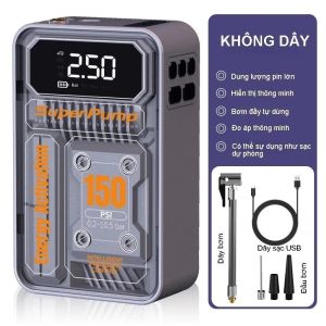 Máy bơm lốp xe máy bơm hơi điện tử không dây 3 chức năng bơm hơi sạc dựu phòng đèn pin Máy bơm lốp ô tô không dây