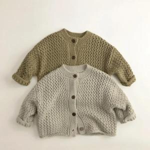 DGUKYM 2026 New Children Sweaters Pinenapple Striped Boys Carigans Single Breasted Girls Knitwear