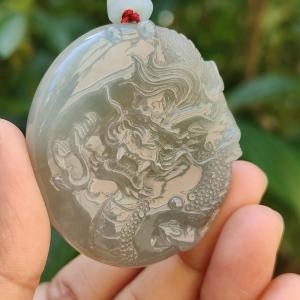Light green with Brown fine quality Natural Type A Jadeite Pendant carved with dragon meaning wisdom Auspiciousness strength and independence with certificate weigh 41.21 grams 46 * 40.60 * 10.80 mm very suitable for daily wear (pendant91)