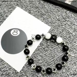 [COD] ZNPNXN Billiard Black Eight Cross Bracelet Black And White Spliced Beads Strings For Men