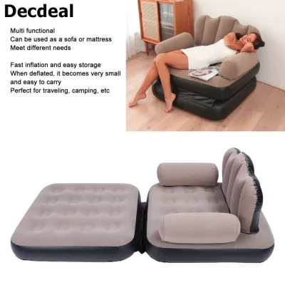 Decdeal Nệm thổi lên Ghế sofa chịu lực 6 1lb Cà phê có thể gập lại Di động dày đổ xô Giường sofa bơm hơi PVC chịu áp lực cho du lịch cắm trại