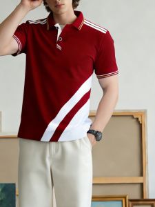 Jeans Fritz White Navy Blue Diagonal Stripe Striped Collar Polo Shirt For Men Short Sleeve Regular Fit Breathable Casual Summer Top COD Fast Delivery