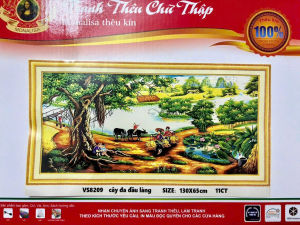 Tranh thêu kín Cây đa đầu làng vs8209 kích thước 130 x 65 cm