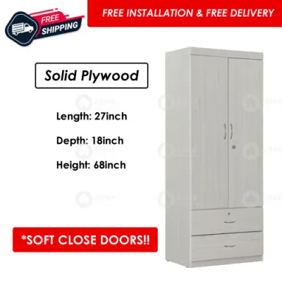 ASTAR Cheapest SOLID PLYWOOD SOFT CLOSED 2 DOORS WARDROBE CABINET 2 DOOR CUPBOARD WITH ASSEMBLY [SG STOCKS]