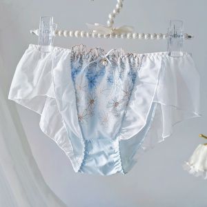 Large Ruffle Fairy Style Embroidered Japanese Sweet Low Waist Panties Girl Pure Desire Lace Edge Thin Transparent Triangle Panties New