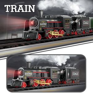 BENYTRO With Sound Retro Steam Train Steam Locomotive High-Speed Railway Retro Spray Train Track Set Electric Rail Simulation Train Rail Kids Toys