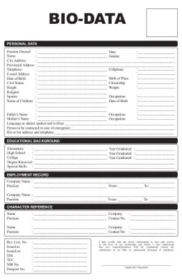 Biodata Form 100 / 200pcs