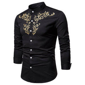 Design 2023 Kurta Lelaki Viral Slant Button Embroidery Men Shirt Long Sleeve Slim Fit Muslim Baju Melayu Formalbaju raya 2023 Raya