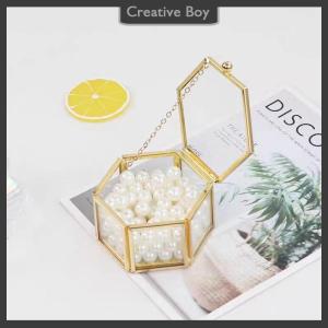 [Creative] High-end Hexagonal Ring Box Gold And Jewelry Accessory Box Golden Glass Luxurious And Retro Jewelry Storage Box