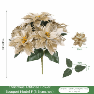 MODERNLUX 5 Heads Bunch Artificial Poinsettia Bouquet Artificial Flowers Realistic Christmas Decoration 2026 Year Red Poinsettia Potted Ornaments Indoor Home