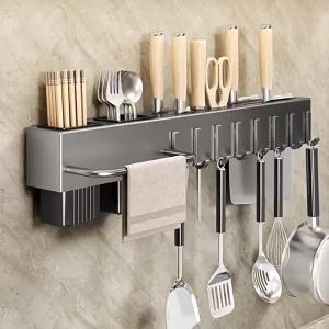 Wall-Mounted Multifunctional Rack No-Drill Kitchen Storage Rack Chopstick Holder Integrated Kitchen Rack Modern Organizer