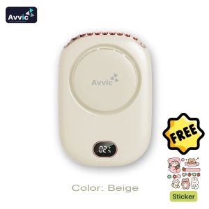 Avvic The NEW DQ203 BEIGE Kipas Angin Mini Portable Hanging Neck Rechargeable Battery Display