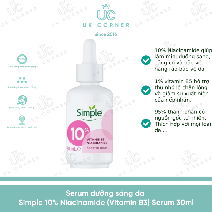 Serum dưỡng sáng da Simple 10% Niacinamide (Vitamin B3) Serum 30ml