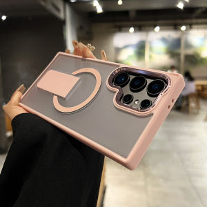 CrashStar With Folding Invisible Stand Magsafe Matte Hard Shockproof Phone Case For Samsung Galaxy S25 S24 Ultra S24+ Plus FE S23 Ultra Wireless Charging Phone Casing Cover Shell With Metal Camera Protector Ring Hot Sale
