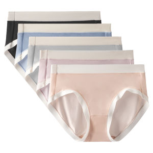 3/5PCS Womens Middle Waist Breathable Panties Ice Silk Seamless Underpants Girls Brief Female Lingerie M L XL