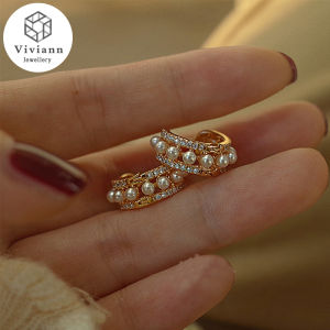 Viviann White Lovers Vintage Pearl Earrings Premium Hoop Earrings Summer Stud Earrings Metal Circle Geometric Round Hoop Earrings for Women Accessories Retro Party Jewelry