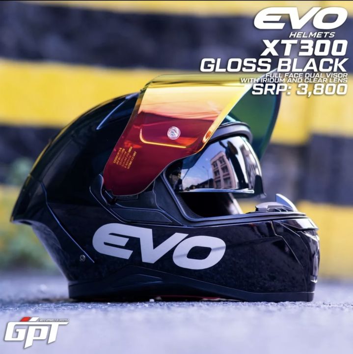 EVO XT 300 GLOSSY BLACK (NON REVO RED LENS) FULL FACE DUAL VISOR