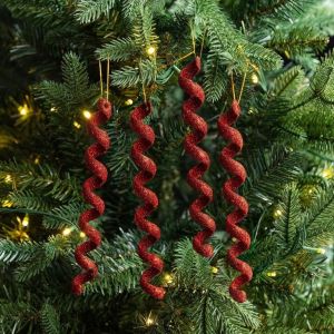 BESTOURO 4PCS Glitter Coated Spiral Icicle Ornament Multi Color Option Plastic Material Xmas Hanging Decor Spiral Shaped Christmas Tree Pendant Christmas Tree Decor