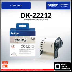 Brother Original Genuine DK‑22212 Black on White Continuous Film Label Tape