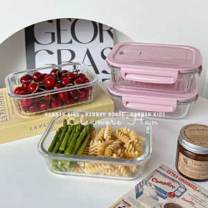 HANNAHHOUSE Glass Storage Containers with lids Glass Microwave-able Airtight Rectangle Storage Container Lunch Box