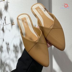 Sepatu Sandal Mules Slip On Pesta PVC Empuk Hak 2 cm Ujung Lancip JOFSH83