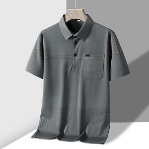 Summer Polo Shirt Men All-Match Real Pocket Design Short Sleeved Ice Silk Polo For Men Formal Social Dady Tops