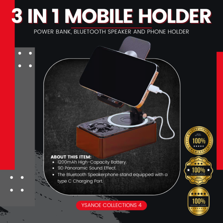 Top Seller IN POWER BANK, BLUETOOTH SPEAKER AND PHONE HOLDER 9D  Panoramic Sound Effect 1200mAh High-Capacity Battery 360 Degree  Adjustable