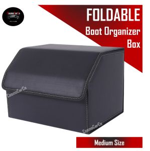 SG Seller FAST Delivery – Foldable Car Boot Organizer Portable Storage Collapsible Big Capacity Box Organiser Rear Trunk Container Holder –Medium Size Wear Resistant Leather BLACK – Automobile Accessories Automotive Accessory