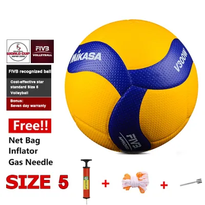 Mikasa V300W Volleyball FIVB Official Game Ball size 5 Soft PU volleyball Competition Adult Ball（Free Needle + Net Bag + Pump)
