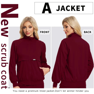 4 Colors【NiaaHinn Long Sleeves Scrub Suit Top only】Fashion Women Men Breathable Comfortable Scrub Work Jacket Medical Zipper Pocket Coat Doctor Nurse Uniform