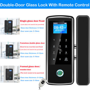 Smart Door Lock Fingerprint Glass Lock FRID 13.56Mhz Card Password Electronic Lock Without Punching With Remote Control