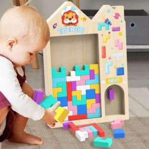 MAHIN Early Educational Building Block Toy Logic Training 3D Three-Dimensional Brain Training Puzzle Creative Shape Cognition Wooden Block Building Parent-Child