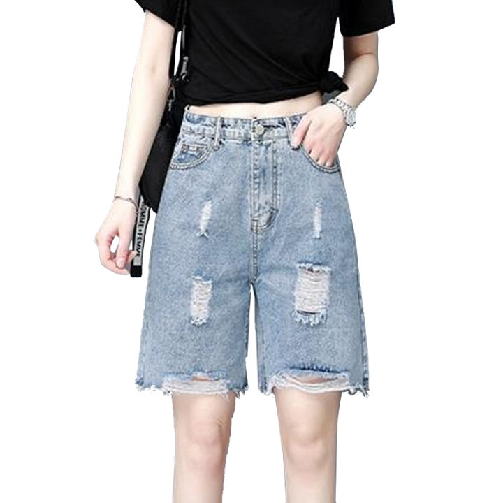 Korean-style jeans women's new loose wide-leg denim shorts