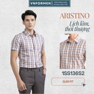 Áo sơ mi nam ngắn tay ARISTINO Business kẻ caro trẻ trung vải cotton mềm mát thoáng khí 1SS136S2