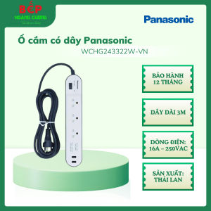 Panasonic WCHG243322W-VN Ổ cắm 3 ổ & 2 USB – Dây 3m – An toàn - Tự ngắt khi quá tải - Bảo hành 12 tháng chính hãng - CHB