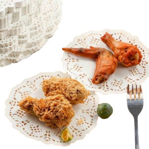 Set 140 tờ giấy thấm dầu họa tiết viền ren hoa 21cm - Giấy lót trang trí decor món ăn