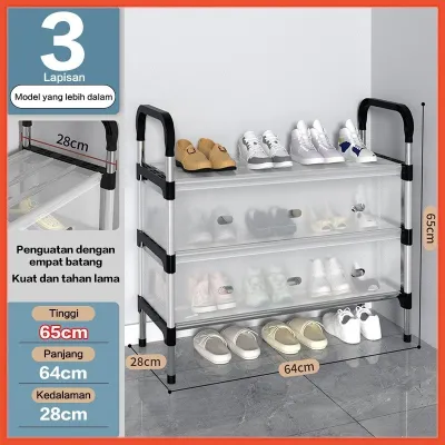 Rak Sepatu Tertutup Anti Debu 3-6 Susun Besi Kokoh Shoe Rack Serbaguna Aesthetic